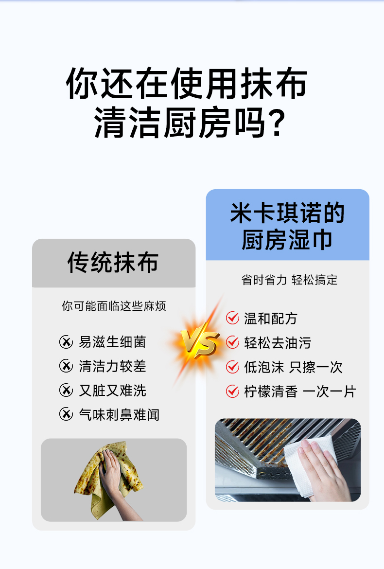 米洁菲厨房去油湿巾纸去污家用油烟机清洁加大加厚图片 1